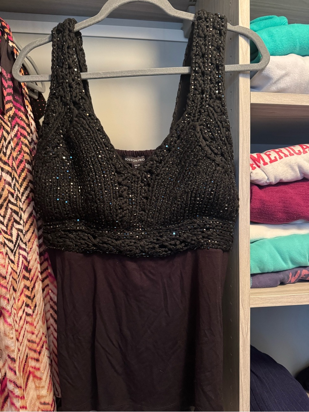 Boston Proper Black Beaded Knit Camisole Tank